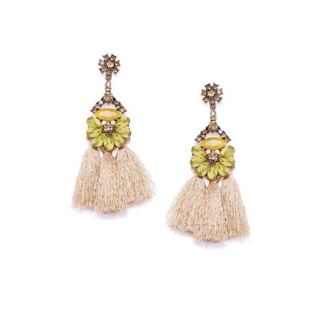 Buy Golden Peacock Vintage Khaki Oval Shape Decorated Tassel Earrings - Purplle