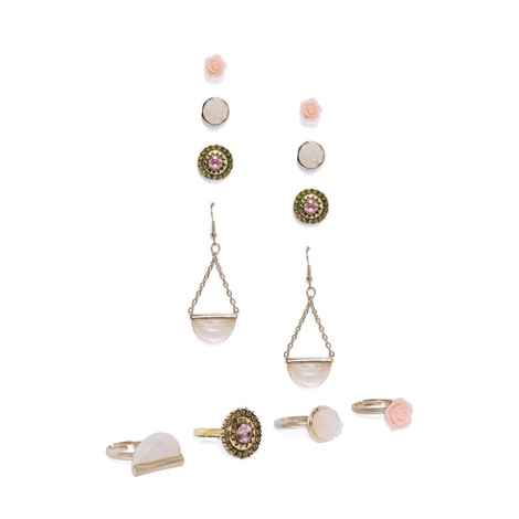 Buy Golden Peacock Gold Color Round Shape Earrings & Rings Set (12 Pcs) - Purplle