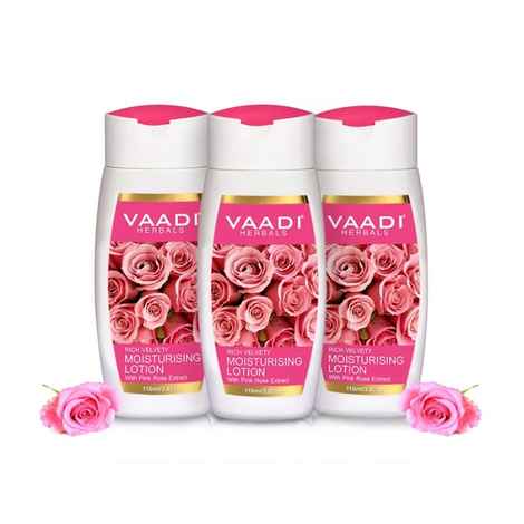 Vaadi Herbals Moisturising Lotion With Pink Rose Extract Value Pack Of 3 (110 ml x 3)