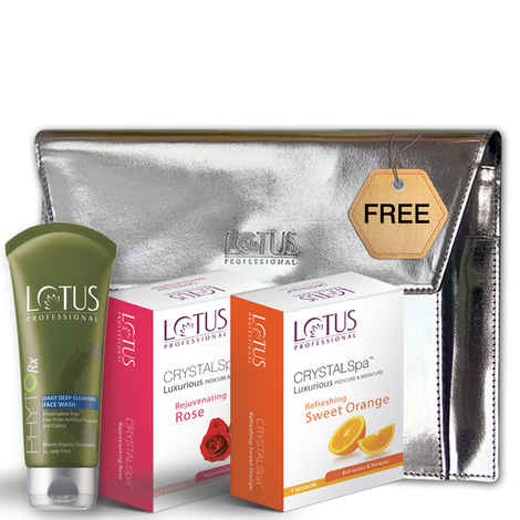 Lotus Professional Beauty Regime Kit (CrystalSpa Pedicure & Manicure & Phyto-Rx Face Wash with Free Clutch Bag)