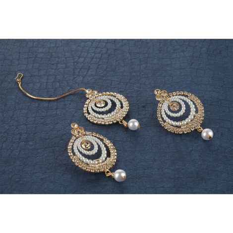 Buy Kord Store Gold Plated American Diamond & Pearl Adorable Earring Set with Maang Tikka for Women and Girls KSEMT80011 - Purplle