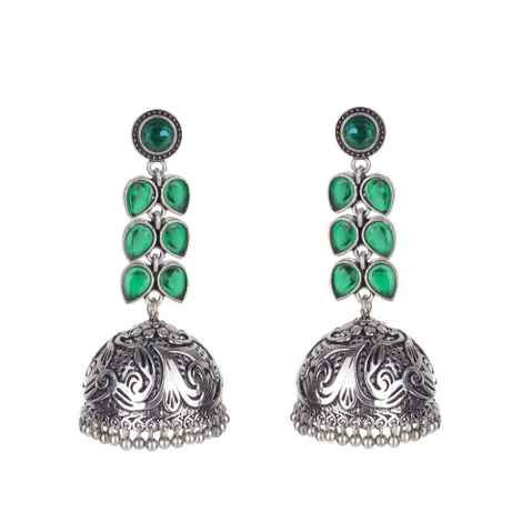 Buy Royal Bling Oxidized Silver Green Crystal Jhumka Earrings - Purplle