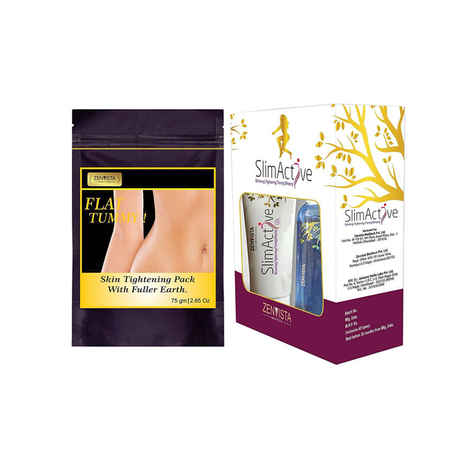 Buy Zenvista Flat Tummy Skin Tightening Pack With Slimactives Shape Up Combo Oil ,Cream & Gel Anti Cellulite For Slimming (200 ml) - Purplle