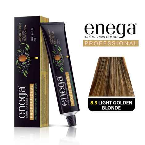 Buy Enega Cream Permanent Hair Color Professional nourishing hair color with Argan Quinoa protein technic net quantity 60gm/each premium quality LIGHT GOLDEN BLONDE 8.3(60 gm) - Purplle