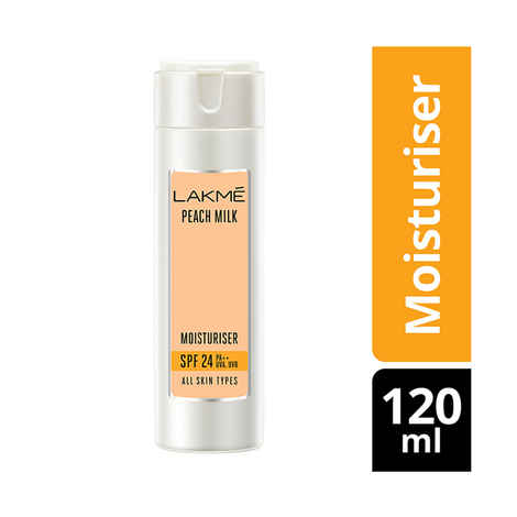 Lakme Peach Milk Moisturizer SPF 24 PA Sunscreen Lotion | Enriched With Vitamin E |Improves Skin Texture | Sun Protection | 120 ml