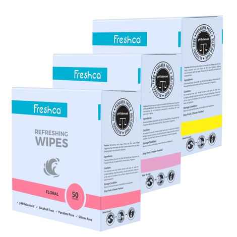 Buy Freshca Refreshing Wet Wipes Single Sachet Men Women Hand Face Floral Orchid Lemon Fragrance pH Balanced Alcohol Paraben Silicon Free 50 Pcs (Pack of 3) - Purplle