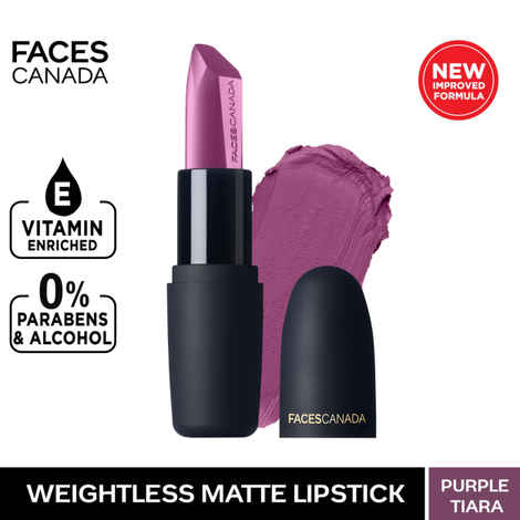 Faces Canada Weightless Matte Lipstick |Jojoba and Almond Oil enriched| Highly pigmented | Smooth One Stroke Weightless Color | Keeps Lips Moisturized | Shade - Purple Tiara 4g