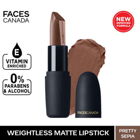 Buy Faces Canada Weightless Matte Lipstick |Jojoba and Almond Oil enriched| Highly pigmented | Smooth One Stroke Weightless Color | Keeps Lips Moisturized | Shade - Pretty Sepia 4 g - Purplle