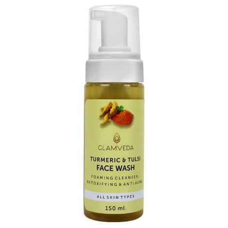 Buy Glamveda Turmeric & Tulsi Detoxifying & Anti-Acne Foaming Face Wash (150 ml) - Purplle