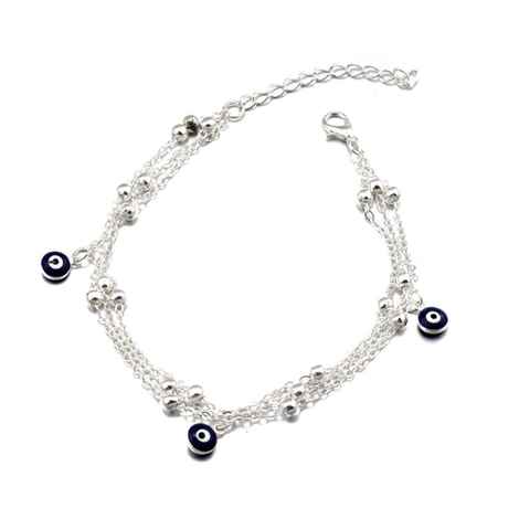 Buy Ferosh Silver Evil Eye Multi Layered Anklet - Purplle