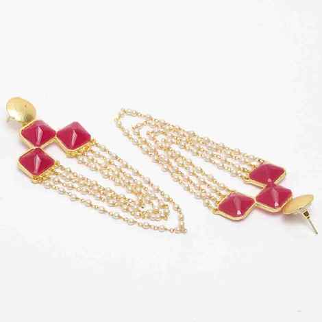 Buy Ferosh Iniyana Golden Red Chained Faux Pearl Earrings - Purplle