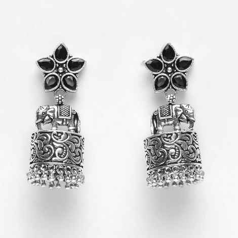 Buy Ferosh Aarohi Silver Oxidized Jhumka Earrings - Purplle