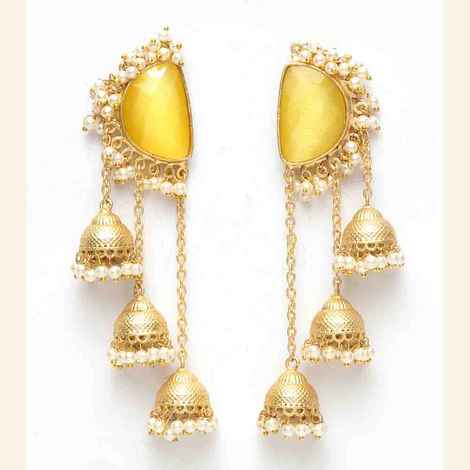 Buy Ferosh Vibrant Yellow Golden Triple Jhumki Earrings - Purplle