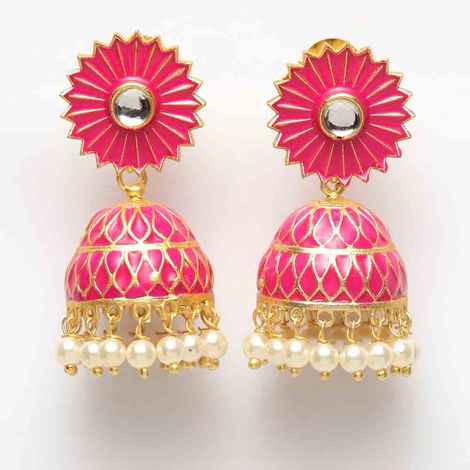 Buy Ferosh Aabhirathi Floral Classic Pink Golden Jhumkis - Purplle
