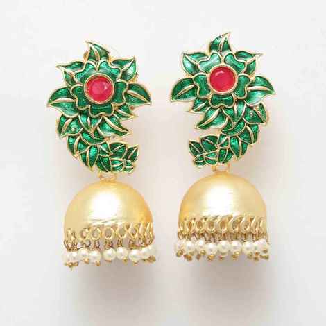 Buy Ferosh Nayonika Florid Green Golden Jhumki Earrings - Purplle