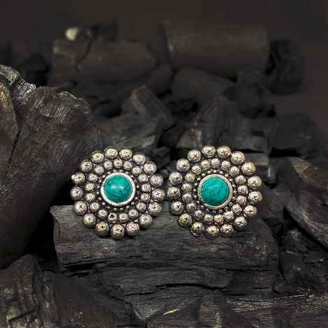 Buy Ferosh Aakashi Silver Oxidizes Turquoise Stone Earrings - Purplle