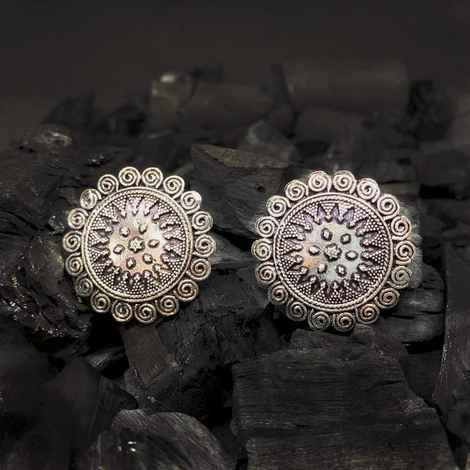 Buy Ferosh Aaditri Silver Oxidizes Artistic Stud Earrings - Purplle