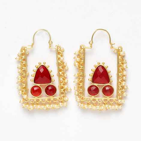 Buy Ferosh Hridika Rectangular Faux Pearl Golden Earrings - Purplle
