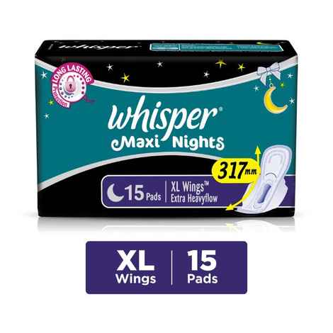 Buy Whisper Maxi Overnight Sanitary Pads Extra Large Wings 15 pc Pack - Purplle