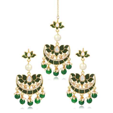Buy Karatcart GoldPlated Fashion Chandbali Dangler Stylish Fancy Party Wear Earrings with Maang-Tikka For Women - Purplle