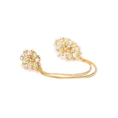 Buy Karatcart Women Green & Pink Gold-Plated Enamelled Adjustable Dual Finger Ring with Chain for Women - Purplle