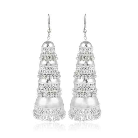 Buy Karatcart Jaipuri Designer Oxidised Silver Tribal Light Weighted Multi- layered Jhumki Earring for Women - Purplle