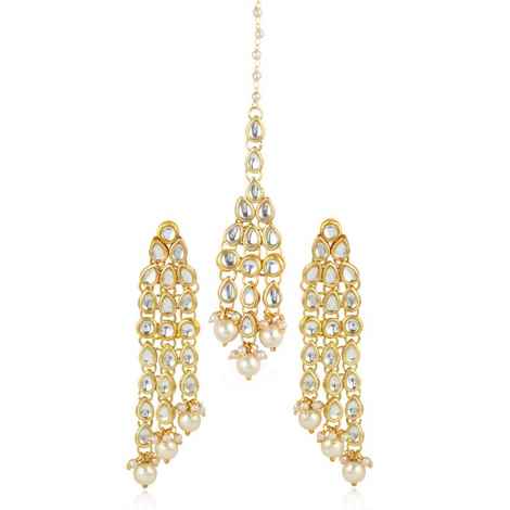 Buy Karatcart GoldPlated Kundan Dangler Stylish Fancy Party Wear Earrings With Maang-Tikka For Women - Purplle