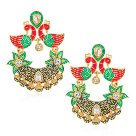 Buy Sukkhi Cluster Kundan Peacock Gold Plated Mint Meena Collection Earring for Women - E77975 - Purplle