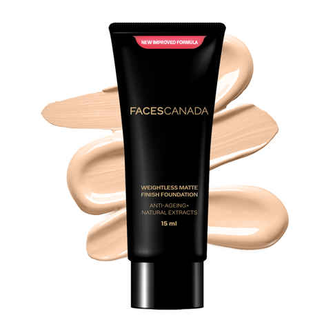 Buy Faces Canada Weightless Matte Foundation | Grape extracts & Shea Butter |Natural Matte Finish | Dermatologically Tested | All Skin Types | Beige 15 ml - Purplle