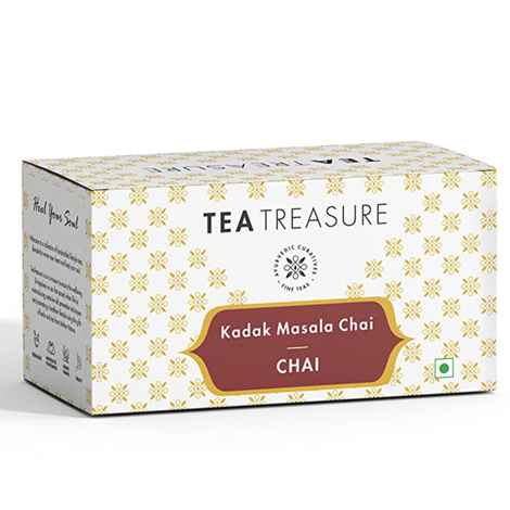 Buy Tea Treasure Kadak Masala Chai with ginger, cloves, cinnamon, peppercorn and cardamom - 1 Teabox (18 Pyramid Tea Bags) - Purplle