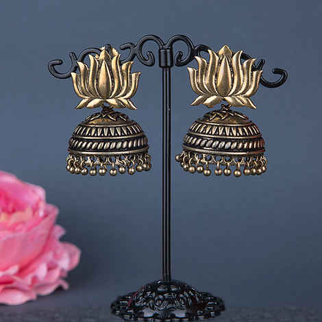 Buy Queen Be Antique Lotus Jhumkis - EJ19007 - Purplle