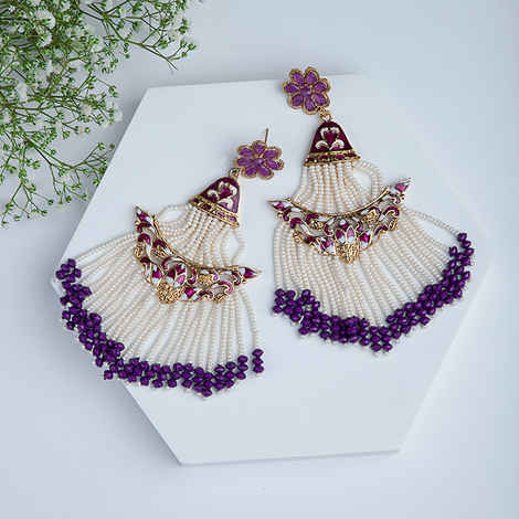 Buy Queen Be Tassel Pearl Chandeliers, Red And White Enamel, Purple Stones - EV19004 - Purplle