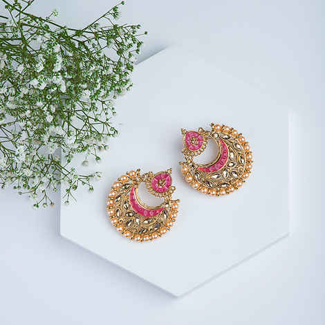 Buy Queen Be Traditional Enameled Chandbalis, Fuschia Pink - EV19062 - Purplle