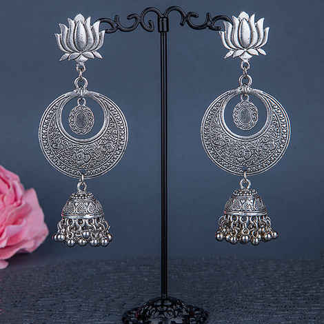 Buy Queen Be Oxidised Lotus Chandbali And Jhumki Combo Dangler - EP19005 - Purplle