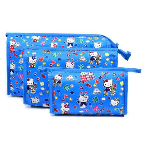 Buy Bonjour Paris Coat Me 3 pc Women's Multi Purpose Makeup Bag / Cosmetic Pouch Kitty Carton Blue - Purplle