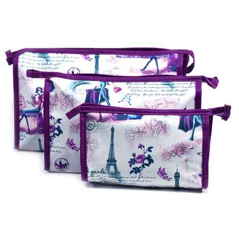 Buy Bonjour Paris Coat Me 3 pc Women's Multi Purpose Makeup Bag / Cosmetic Pouch Purple - Purplle