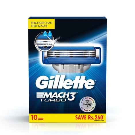 Buy Gillette Mach Turbo 3 Shaving Blades- Pack of 10 (Cartridges) - Purplle