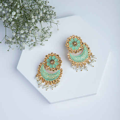 Buy Queen Be Traditional Enameled Chandbalis, Mint Green - EV19064 - Purplle