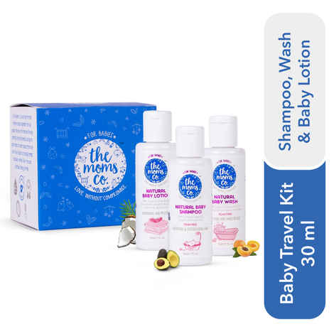 Buy The Moms Co. Travel Kit For Baby with Shampoo (30 ml), Wash (30 ml)and Lotion (30 ml) - Purplle
