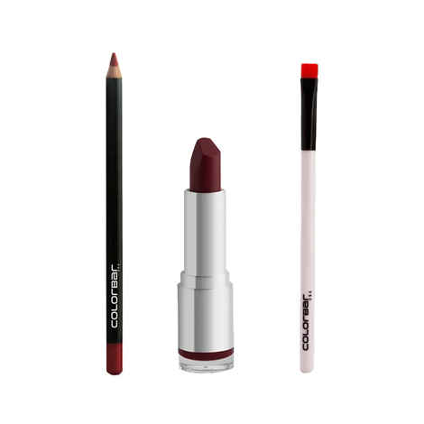 Colorbar Velvet Matte Lipstick Bare 58 - Red (4.2 g) + Colorbar Definer Lip Liner Clear Red - Red (1.45 g) + Colorbar Fabulips Lip Brush