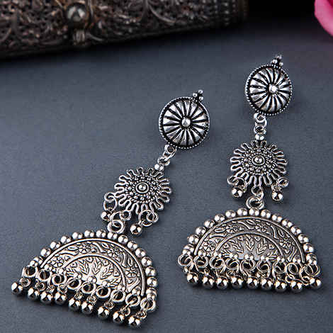 Buy Queen Be Oxidised Half Moon Long Earrings - ED19007 - Purplle