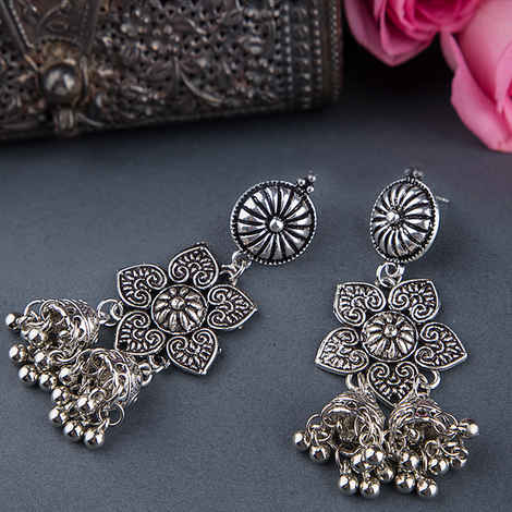 Buy Queen Be Oxidised Long Floral Jhumki - ED19011 - Purplle