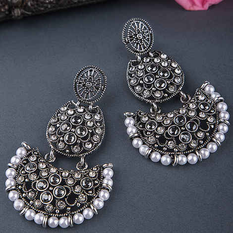 Buy Queen Be Oxidised Half Moon Crystal Danglers - EV19088 - Purplle