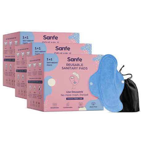 Buy Sanfe Reusable Sanitary Menstrual Pads for Women with Banana Fibers | Includes 3 Day Pad and 3 Night Pad | Lasts Upto 150 Washes (Pack of 6) - Purplle