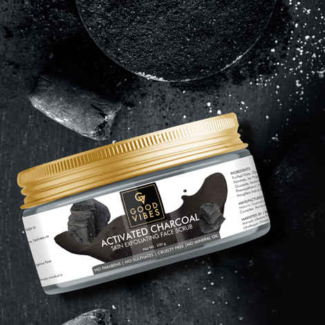 Buy Good Vibes Activated Charcoal Skin Exfoliating Face Scrub | Anti-Acne, Blackhead | With Almond Oil | No Parabens, No Sulphates, No Mineral Oil (200 g) - Purplle