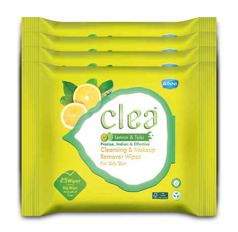 Buy Clea Cleansing & Makeup Remover Wipes (Lemon & Tulsi) (25 Wipes per pack) (Big Wipe does job of Two) Pack of 4 - Purplle