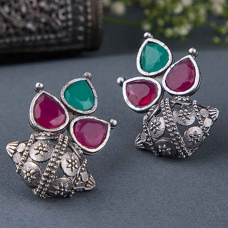 Buy Queen Be Oxidised Trinity Red & Green Color Stone Tops - Purplle