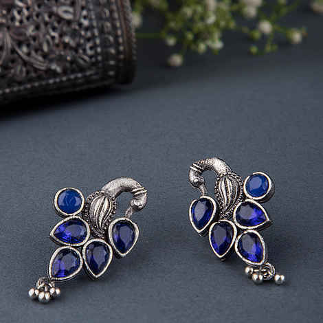 Buy Queen Be Oxidised Perched Peacock Deep Blue Tops - Purplle