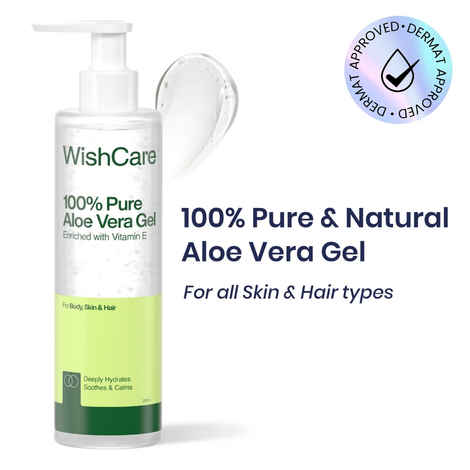 WishCare Pure & Natural Aloe Vera Gel for Skin & Hair| Hydrates, Moisturizes & Soothes Skin |Enriched With Vitamin E|Reduces Acne|Multipurpose Gel for Skin and Hair|For Men & Women|200 ml
