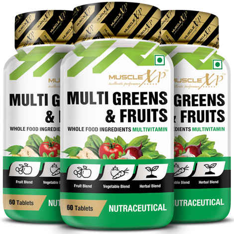 Buy MuscleXP Multi Greens and Fruits Multivitamin with Fruit, Vegetable and Herbal Blend - 60 Tablets - Pack Of 3 - Purplle